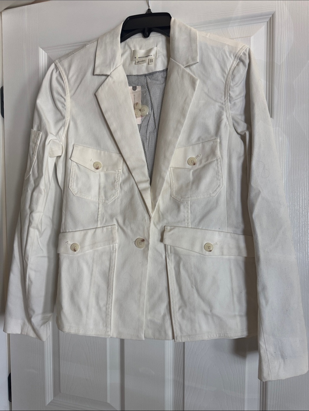 Anthropologie Cream Structured Pocket Blazer